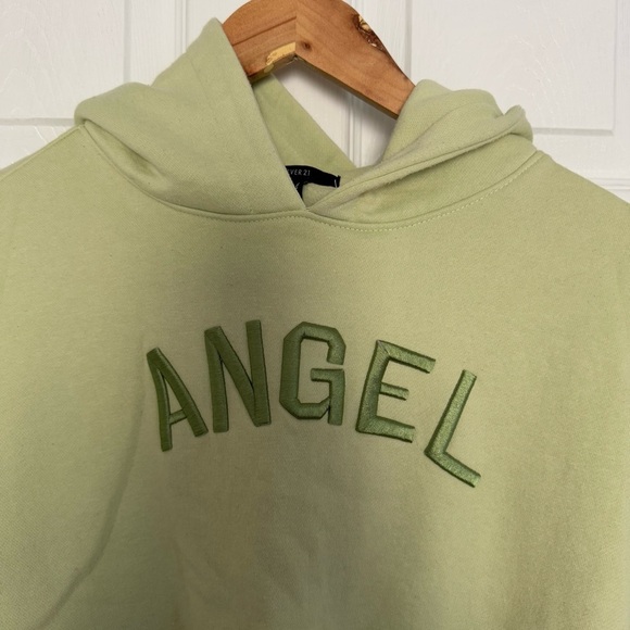 Forever 21 Green Angel Cropped Hoodie Small - Picture 3 of 7